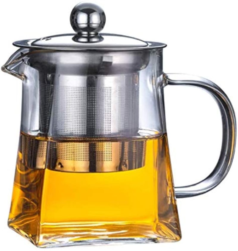 Asng Stainless Steel Infuser Glass Teapot, Borosilicate Glass Kettle, Loose Leaf Teapot, Square Pot (950ML/32oz) - Image 1